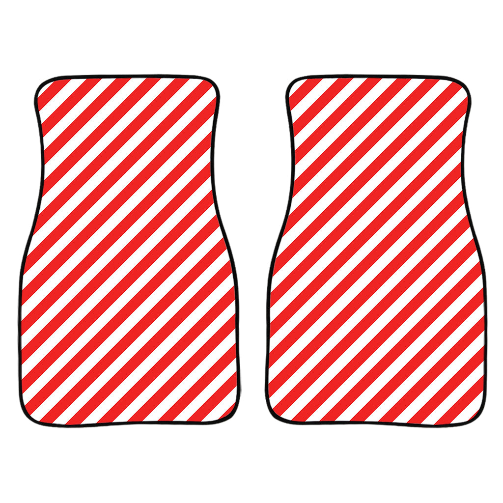Red And White Candy Cane Striped Print Front And Back Car Floor Mats/ Front Car Mat