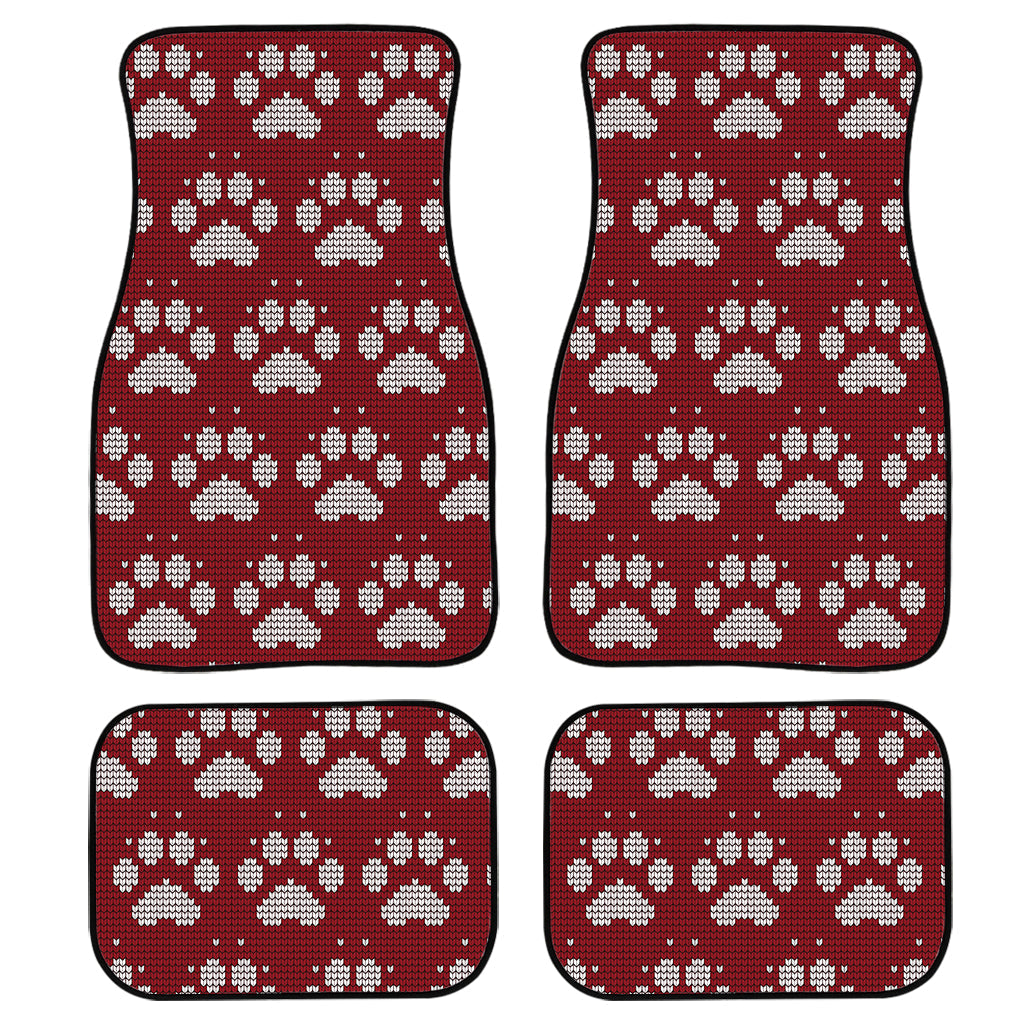 Red And White Paw Knitted Pattern Print Front And Back Car Floor Mats/ Front Car Mat