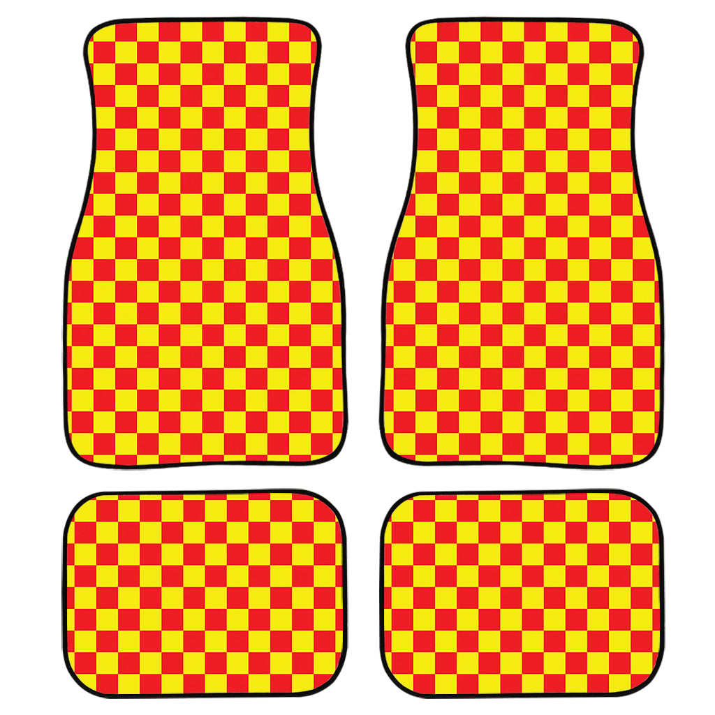 Red And Yellow Checkered Pattern Print Front And Back Car Floor Mats/ Front Car Mat