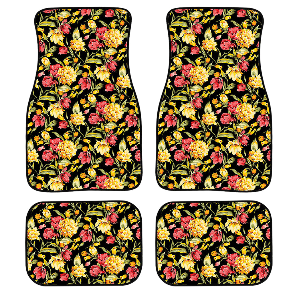 Red And Yellow Flowers Print Front And Back Car Floor Mats/ Front Car Mat