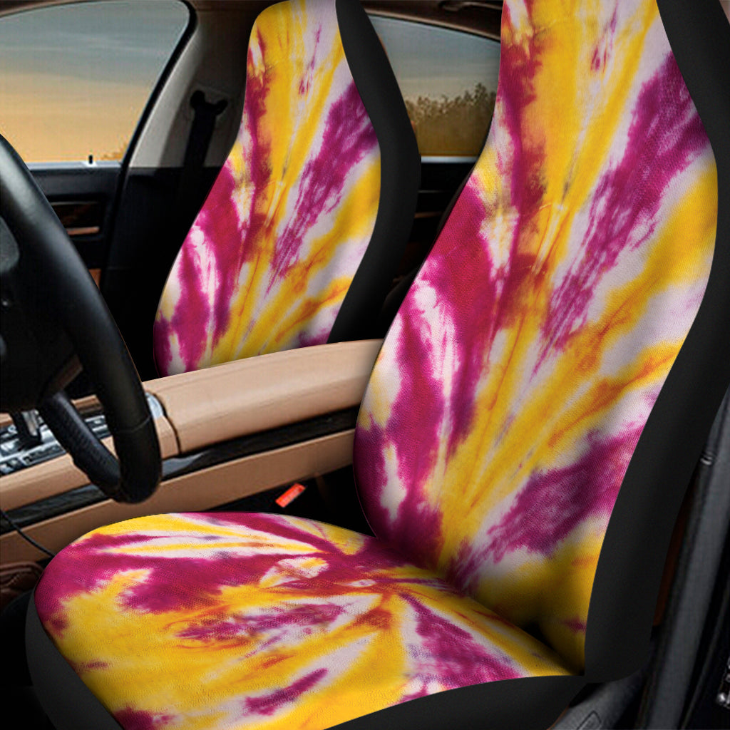 Red And Yellow Spider Tie Dye Print Universal Fit Car Seat Covers