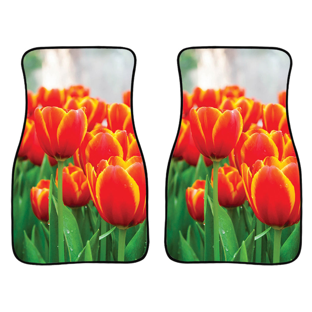 Red And Yellow Tulip Print Front And Back Car Floor Mats/ Front Car Mat