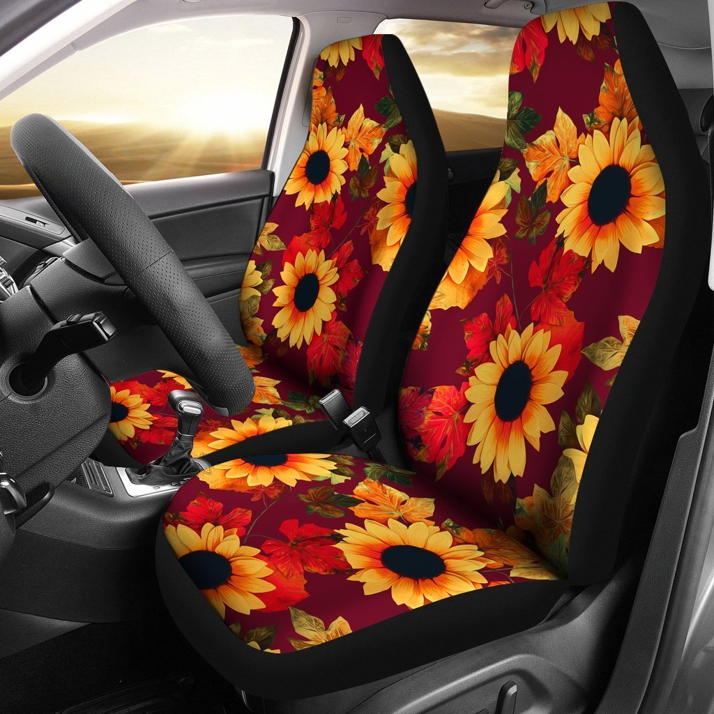 Red Autumn Sunflower Pattern Print Universal Fit Car Seat Covers