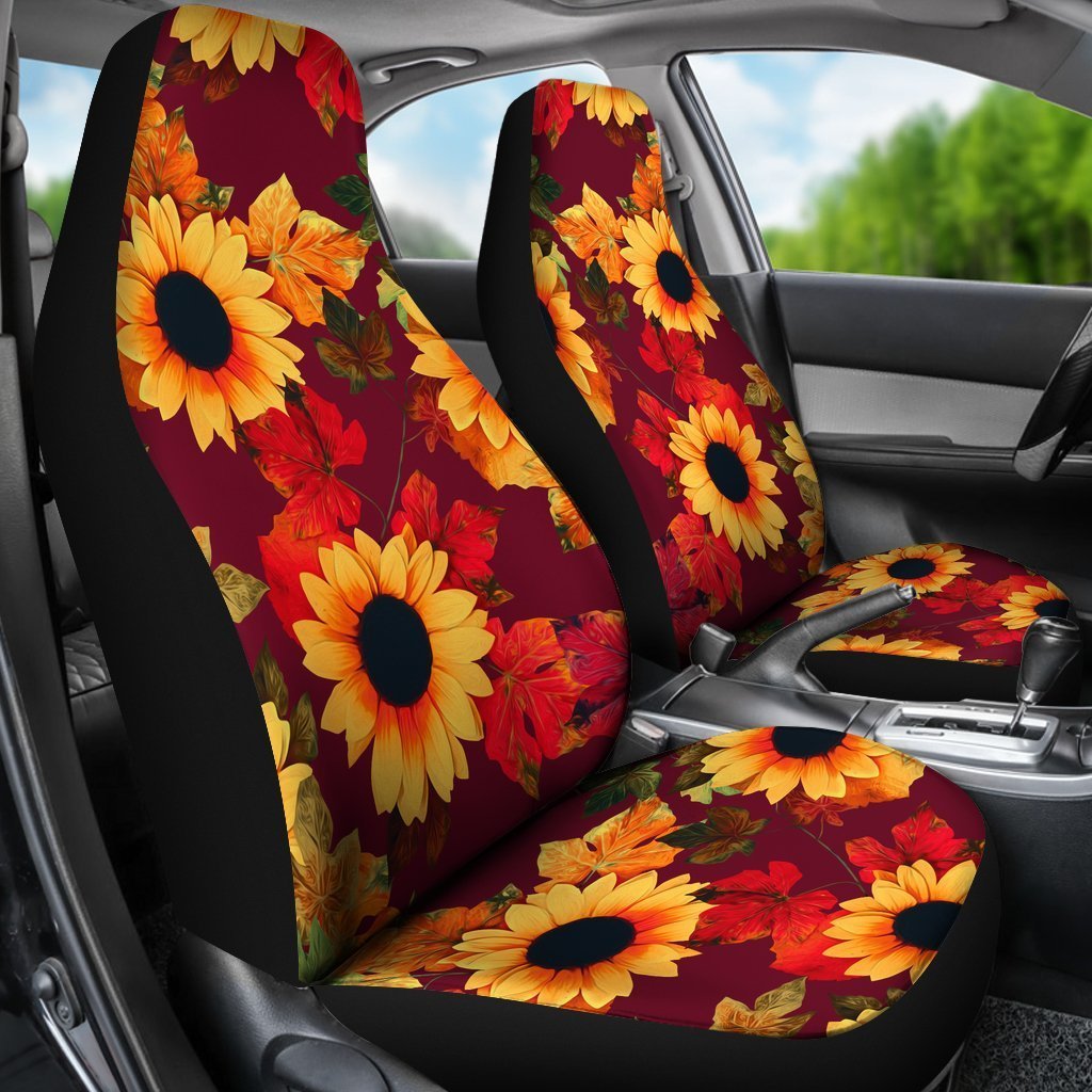 Red Autumn Sunflower Pattern Print Universal Fit Car Seat Covers