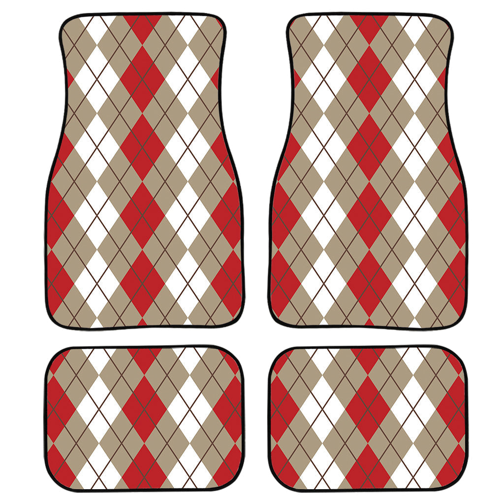Red Beige And White Argyle Pattern Print Front And Back Car Floor Mats/ Front Car Mat
