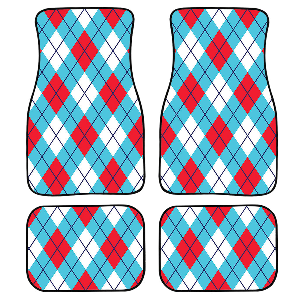 Red Blue And White Argyle Pattern Print Front And Back Car Floor Mats/ Front Car Mat