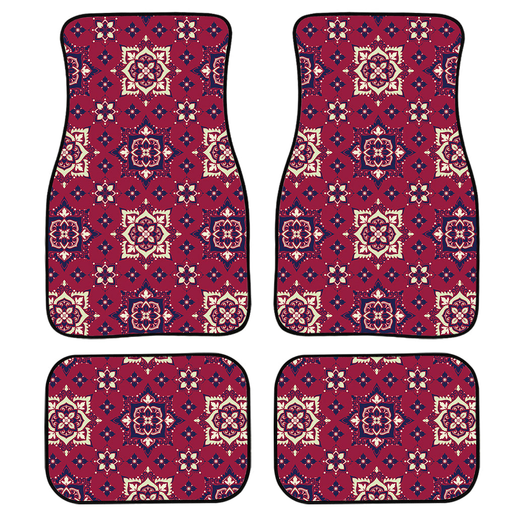 Red Boho Flower Pattern Print Front And Back Car Floor Mats/ Front Car Mat