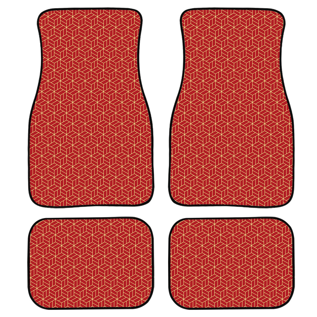 Red Geometric Japanese Pattern Print Front And Back Car Floor Mats/ Front Car Mat