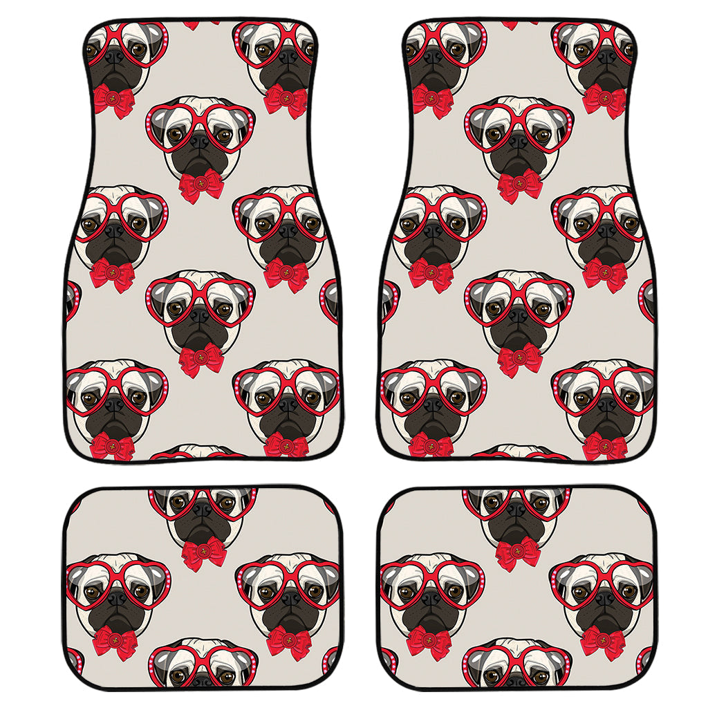Red Glasses Pug Pattern Print Front And Back Car Floor Mats/ Front Car Mat