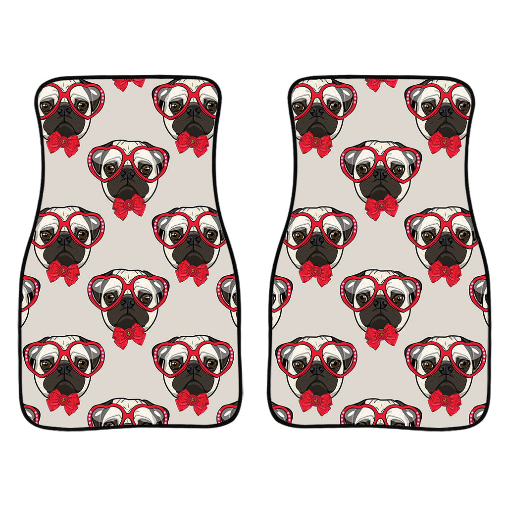 Red Glasses Pug Pattern Print Front And Back Car Floor Mats/ Front Car Mat