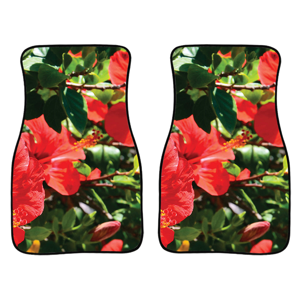 Red Hibiscus Flowers Print Front And Back Car Floor Mats/ Front Car Mat