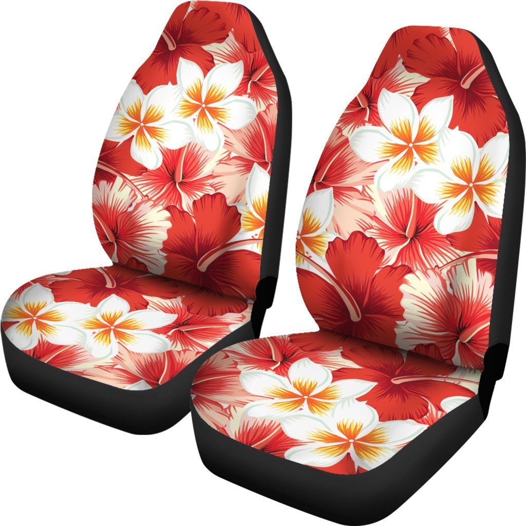 Red Hibiscus Plumeria Pattern Print Universal Fit Car Seat Covers