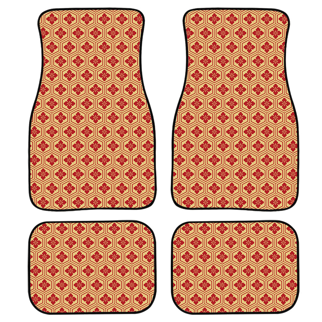 Red Japanese Flower Pattern Print Front And Back Car Floor Mats/ Front Car Mat