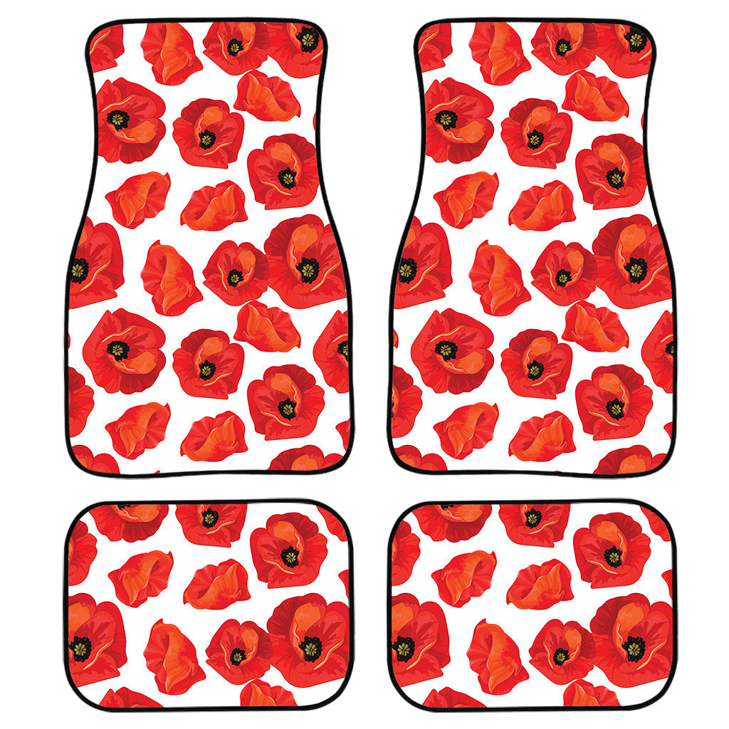 Red Poppy Pattern Print Front And Back Car Floor Mats/ Front Car Mat