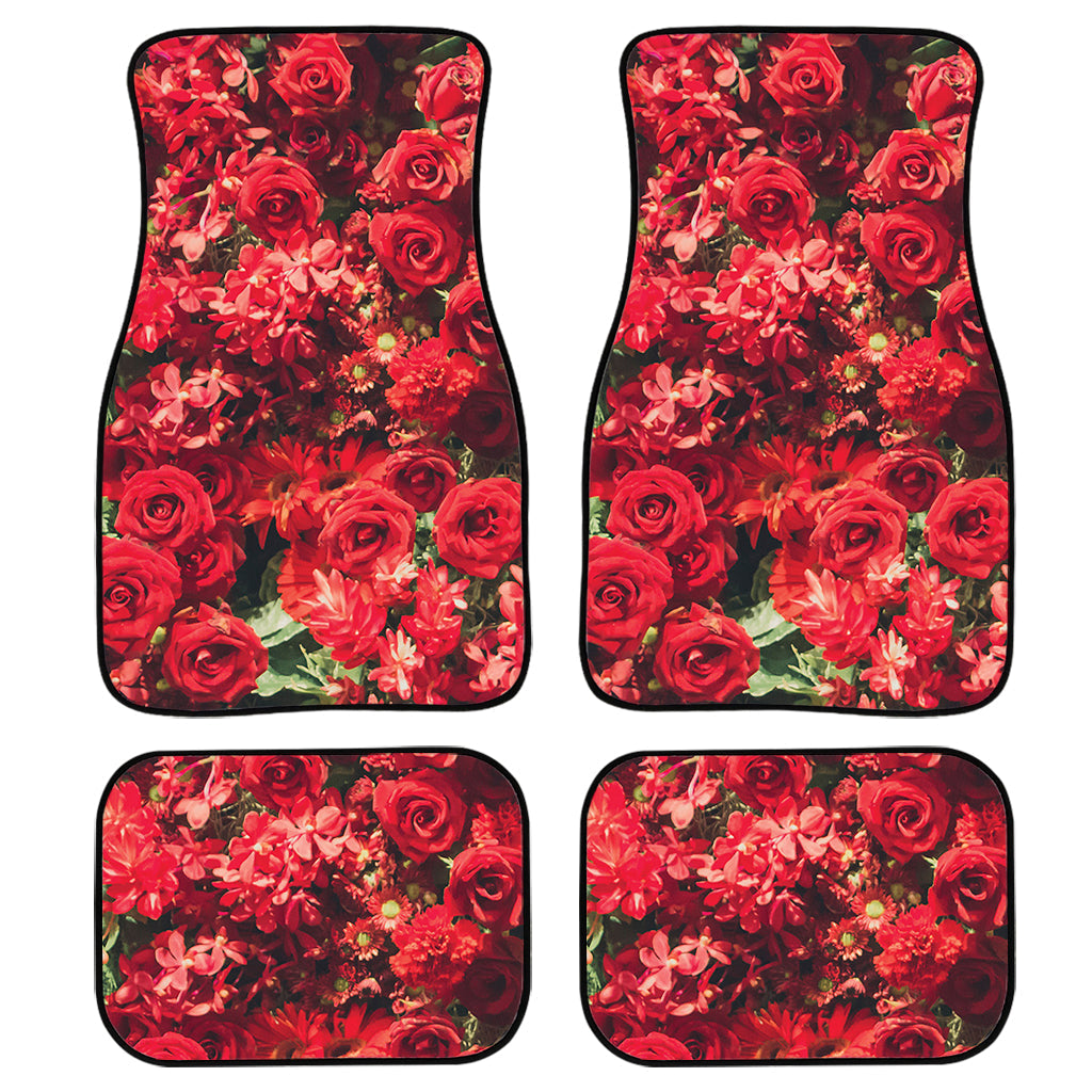 Red Rose Flower Print Front And Back Car Floor Mats/ Front Car Mat