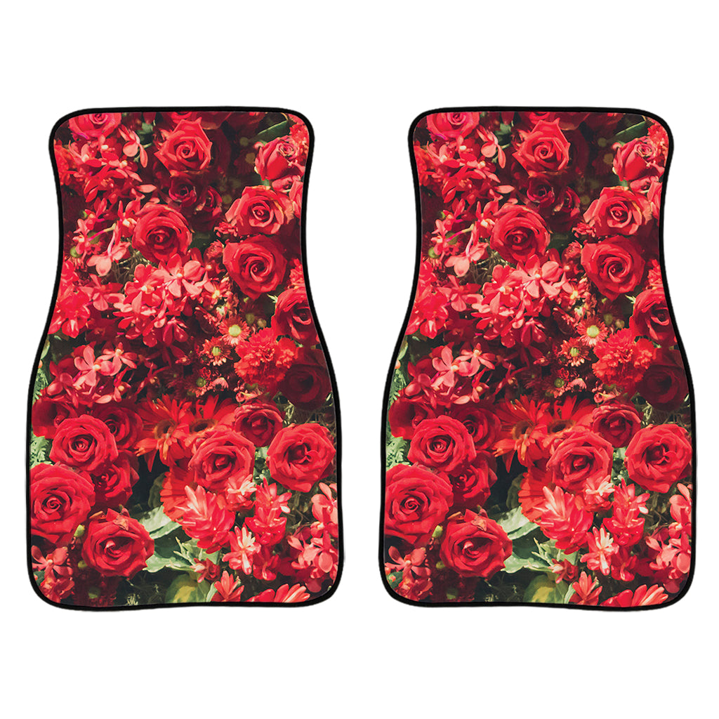 Red Rose Flower Print Front And Back Car Floor Mats/ Front Car Mat