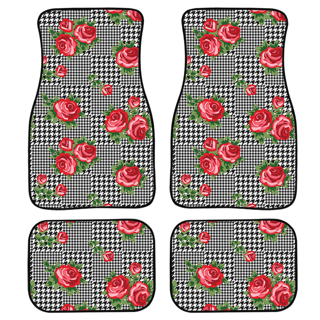 Red Roses Houndstooth Pattern Print Front And Back Car Floor Mats/ Front Car Mat