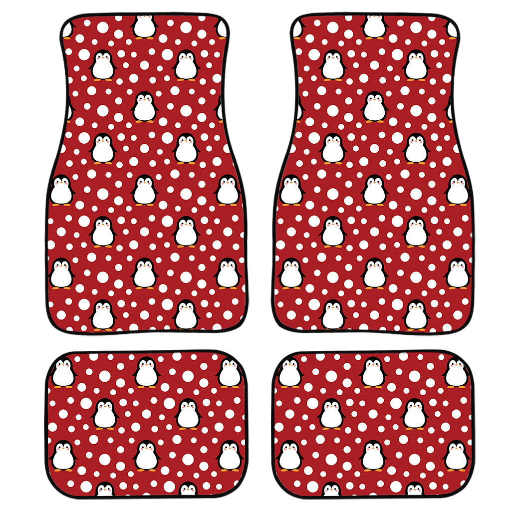 Red Snow Penguin Pattern Print Front And Back Car Floor Mats/ Front Car Mat