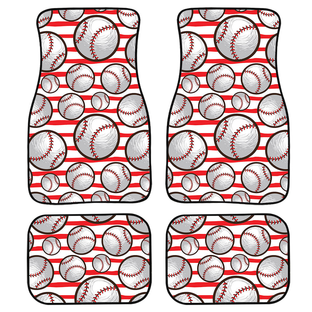 Red Striped Baseball Pattern Print Front And Back Car Floor Mats/ Front Car Mat