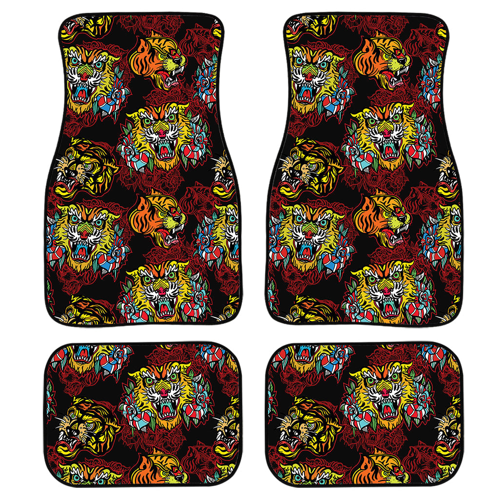 Red Tiger Tattoo Pattern Print Front And Back Car Floor Mats/ Front Car Mat