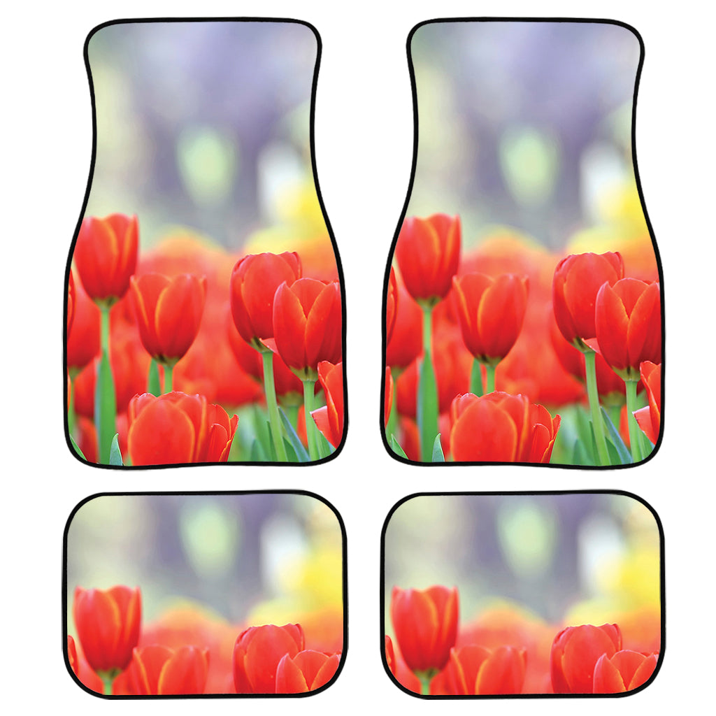 Red Tulip Print Front And Back Car Floor Mats/ Front Car Mat