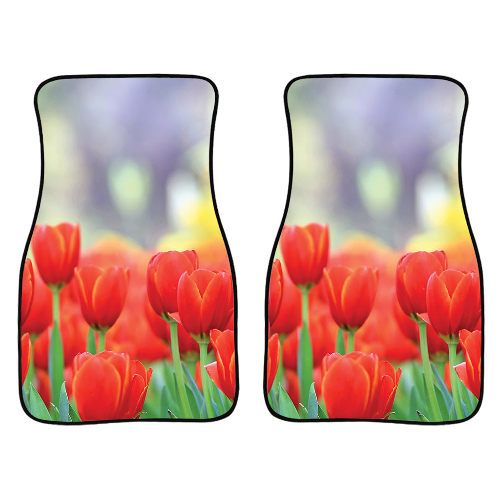 Red Tulip Print Front And Back Car Floor Mats/ Front Car Mat