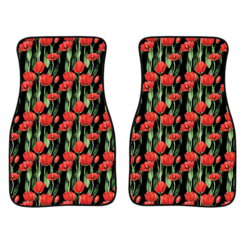 Red Watercolor Tulip Pattern Print Front And Back Car Floor Mats/ Front Car Mat