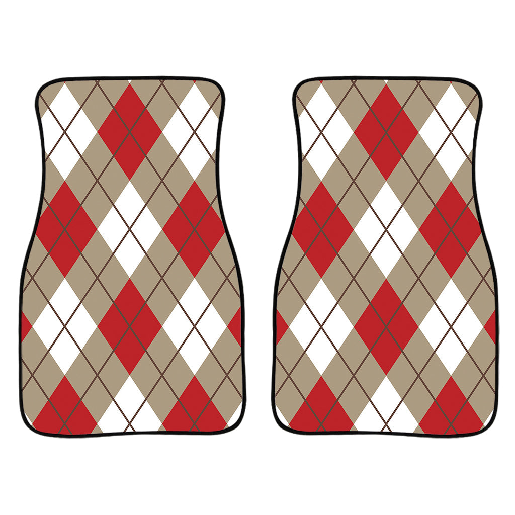 Red White And Beige Argyle Pattern Print Front And Back Car Floor Mats/ Front Car Mat