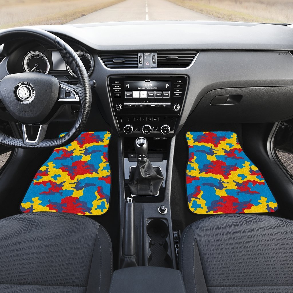 Red Yellow And Blue Camouflage Print Front And Back Car Floor Mats/ Front Car Mat
