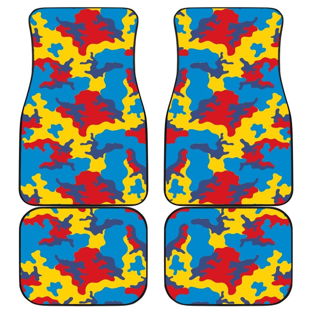 Red Yellow And Blue Camouflage Print Front And Back Car Floor Mats/ Front Car Mat