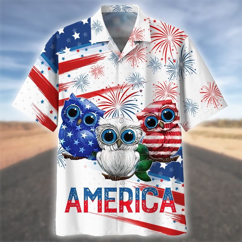 Cool Usa Owl On Hawaiian Shirt For Men And Woman On Independence''S Day/ Owl Hawaiian Shirt Short Sleeve