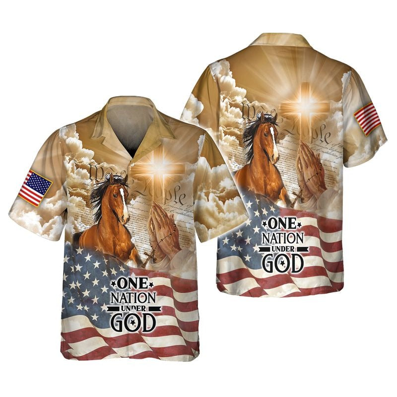 American Horse All Over Print 3D T Shirt/ One Nation Under God Patriotic 4Th Of July 3D Hawaiian Shirt