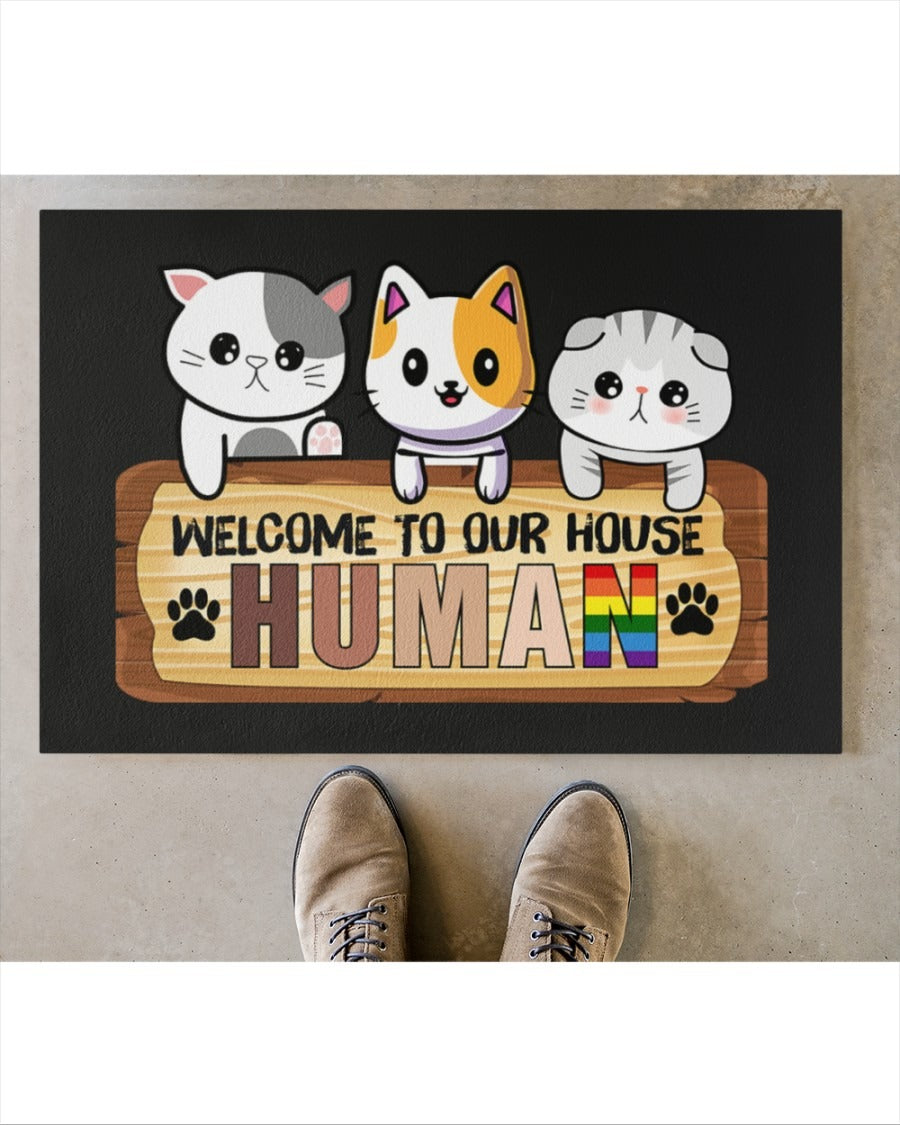 Human Doormat/ Welcome To Our House Pride Mat/ Lgbt Cat Lover Door Mat/ Lesbian Gifts