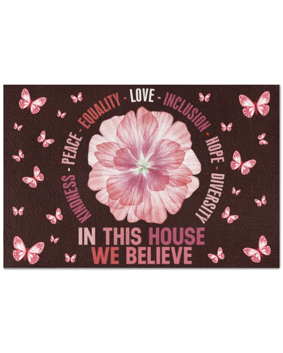 Pride Doormat Equality Doormat/ Lgbt Door Mat In This House We Believe/ Butterfly Lgbtq Mat