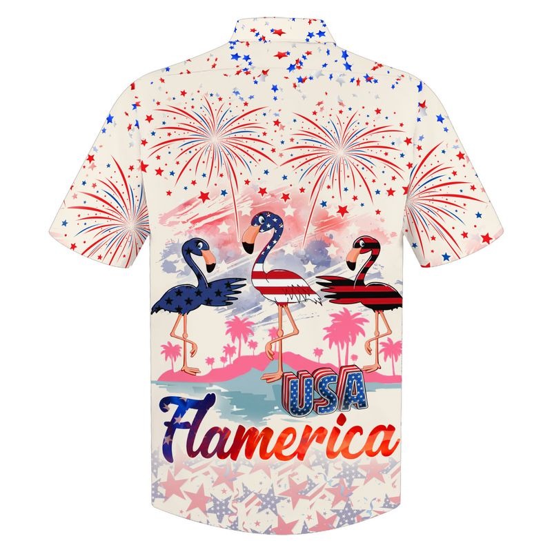 Usa Flamerica Hawaiian Shirt For 4Th Of Jul/ Summer Flamingo Aloha Beach Shirt For Men And Womens