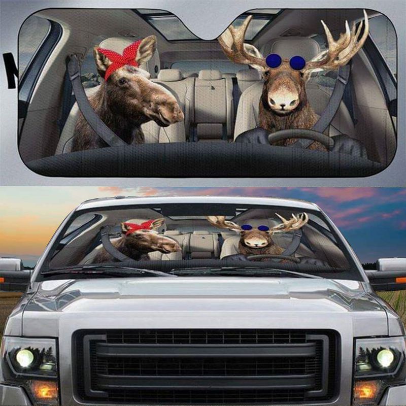 Deer Couple Car All Over Printed 3D Sun Shade/ Deer Sunshade For Auto