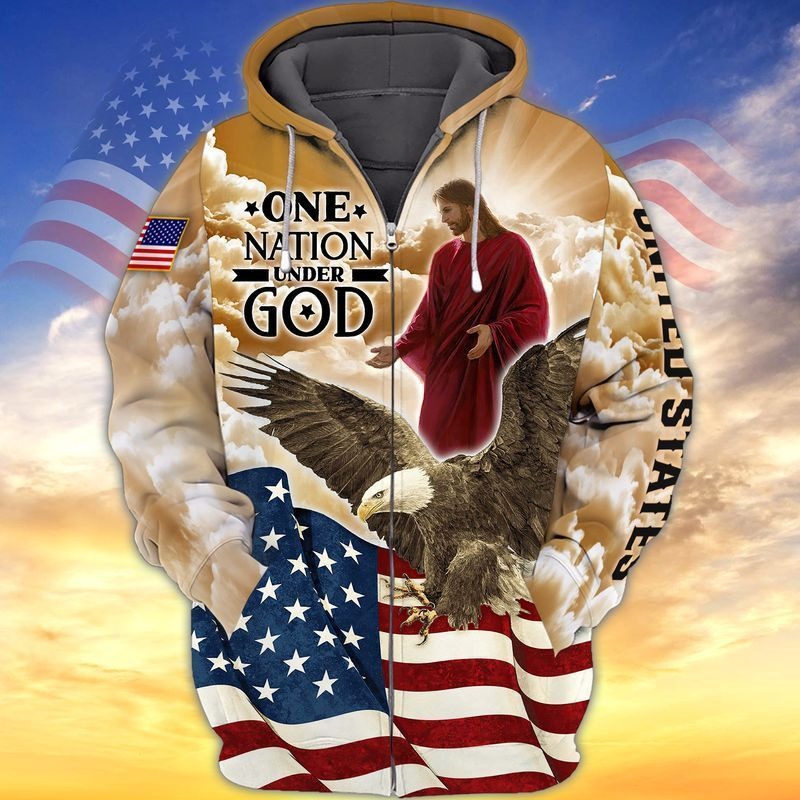 4Th Of July One Nation Under God 3D T Shirt/ Independence Day Hawaiian Shirts/ Jesu And Eagle 3D Shirts
