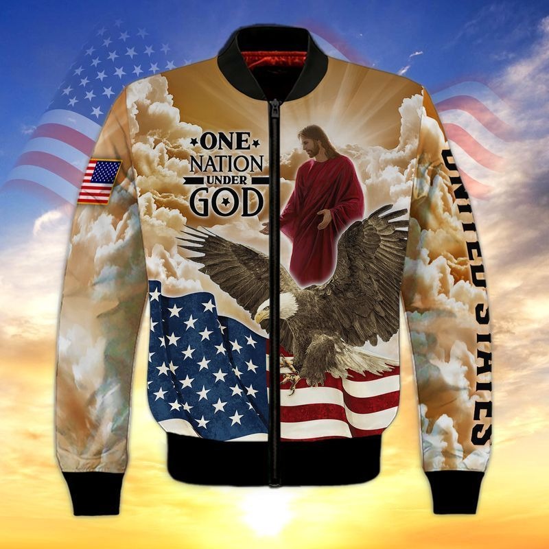 4Th Of July One Nation Under God 3D T Shirt/ Independence Day Hawaiian Shirts/ Jesu And Eagle 3D Shirts