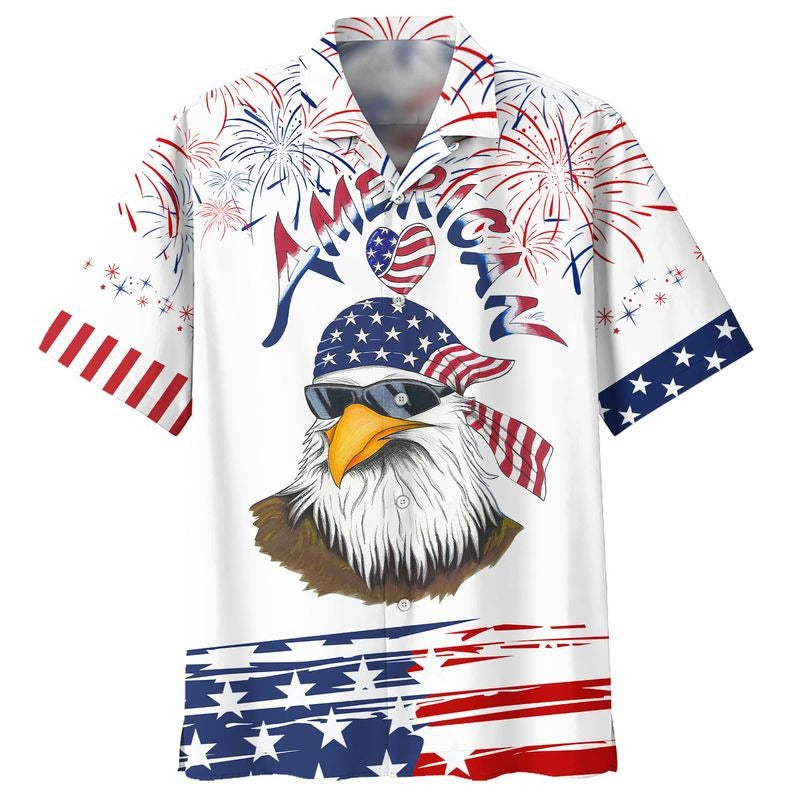 Cool Eagle American Hawaiian Shirt/ Independence''s Day Eagle Hawaiian Shirt In Us Flag Pattern/ Eagle Hawaii Shirt