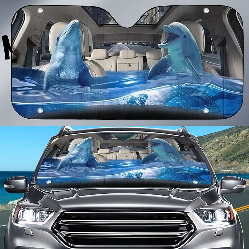 Cool Dolphin Printed On Car Sunshade Cover/ Cute Animal Car Sun Shade Protectors