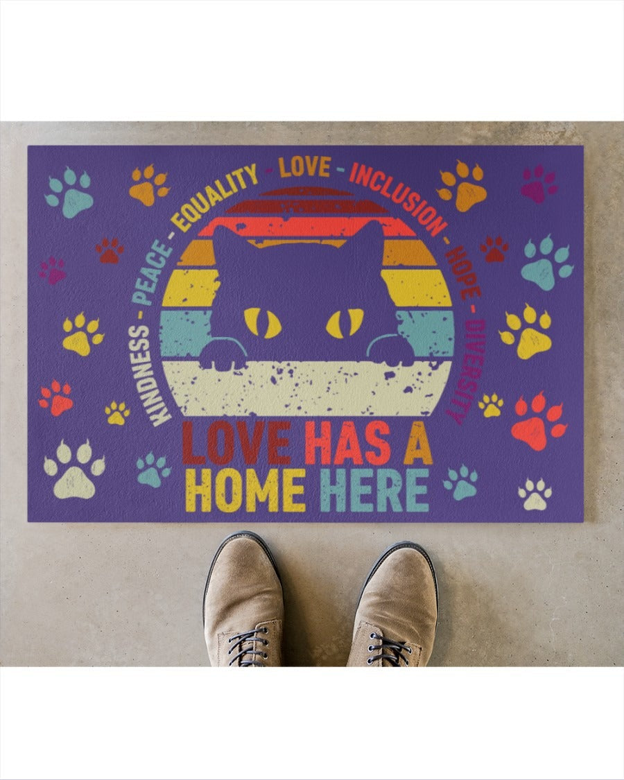 Pride Cat Doormat/ Love Has Home Here/ Pride Welcome Mat/ Ally Gift/ Lesbian Home Gift/ Gay Doormat