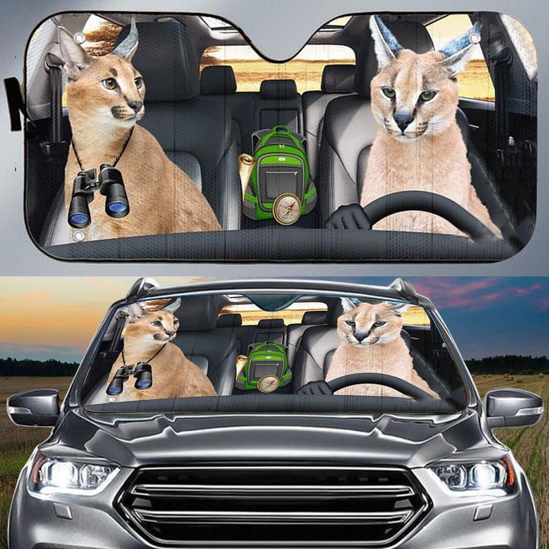 Wild Cat Couple Car Sunshade/ Cat Sun Shade For Car/ Gift For Pet Lovers