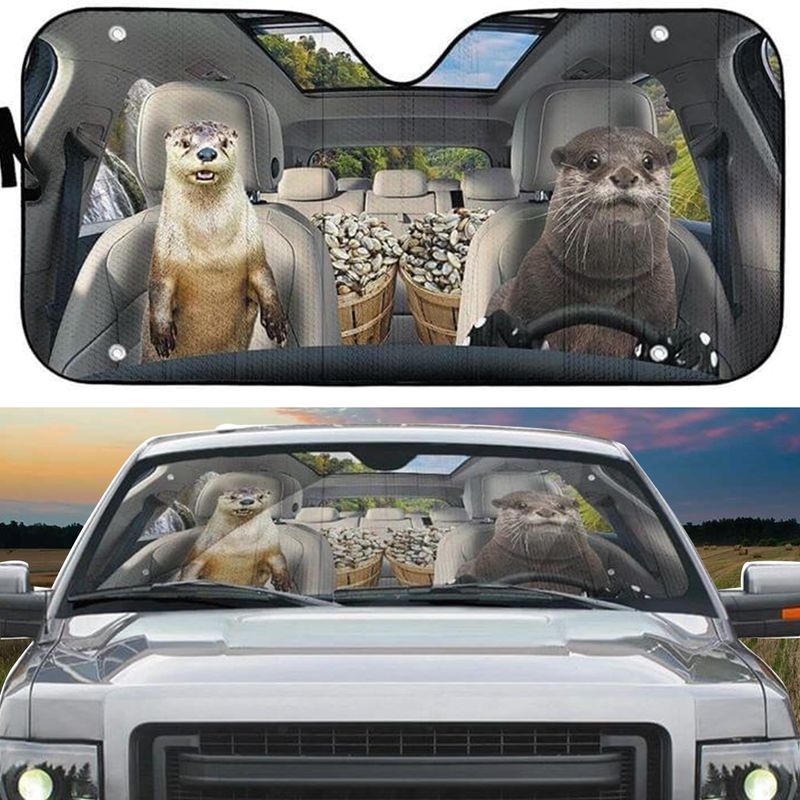 Otter Couple Car All Over Printed 3D Sun Shade