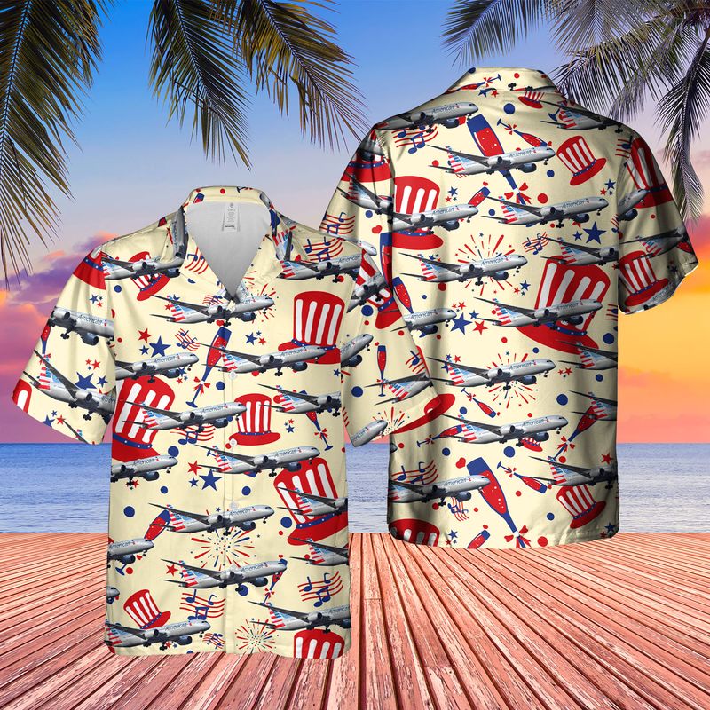 US Airlines Boeing 787-9 Dreamliner 4th of July Hawaiian Shirt/ Patriotic Hawaiian Shirt for men