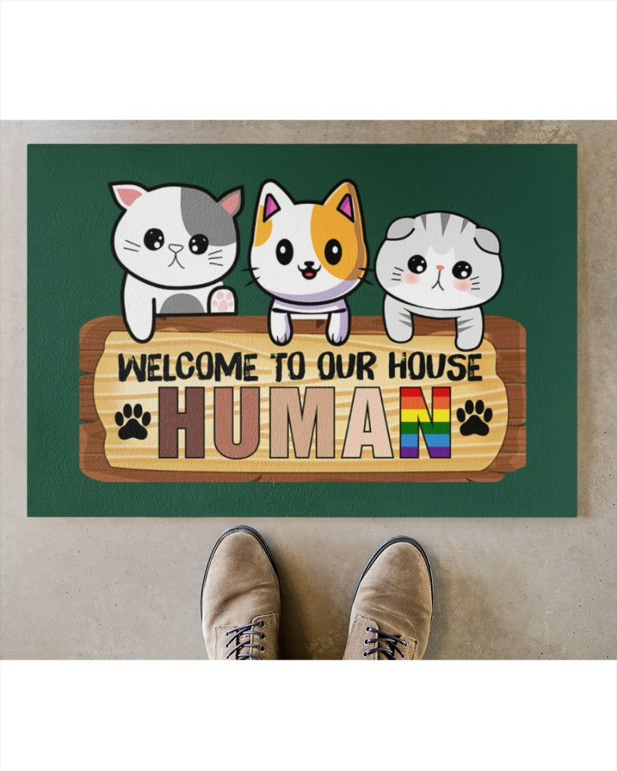 Human Doormat/ Welcome To Our House Pride Mat/ Lgbt Cat Lover Door Mat/ Lesbian Gifts