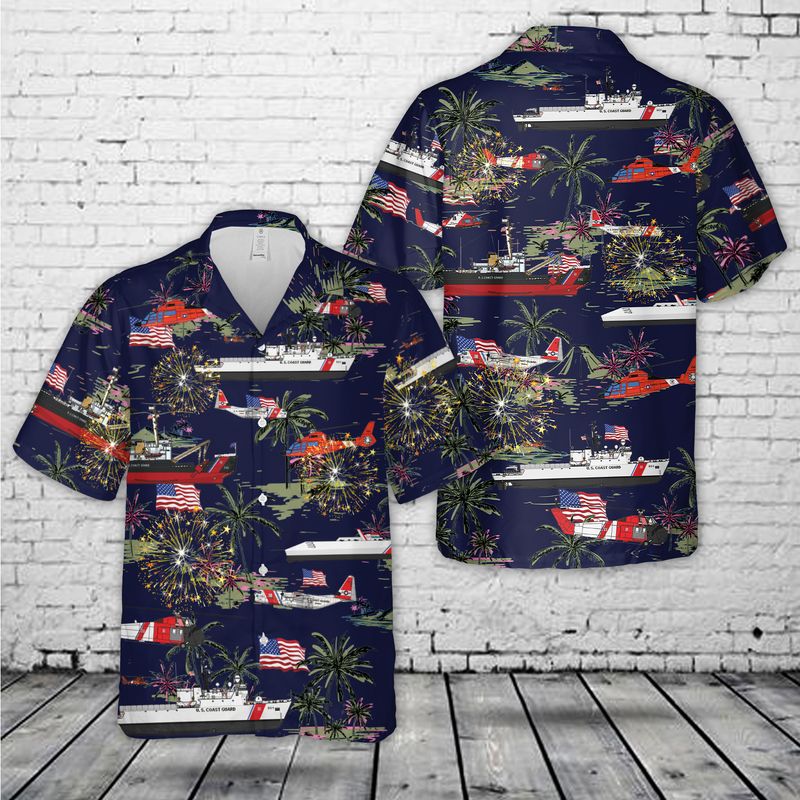 US Coast Guard/ 4th Of July Hawaiian Shirt/ Short sleeve Hawaiian shirt for men