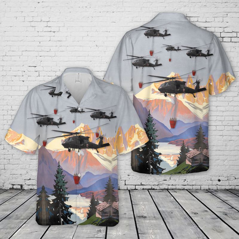 Massachusetts Army National Guard Blackhawk Helicopter With Forest Fire Hawaiian Shirt