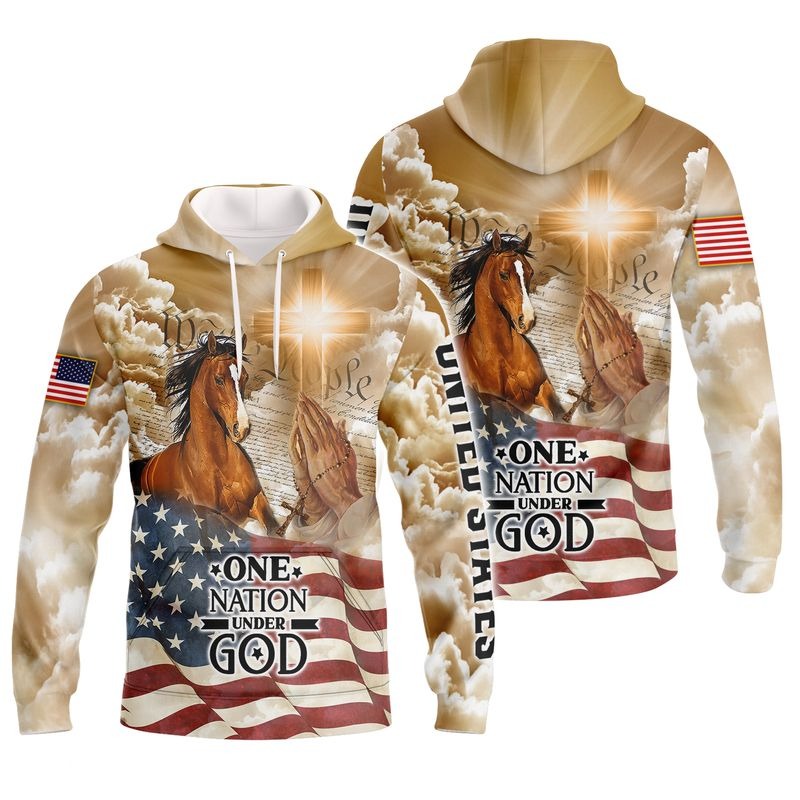 American Horse All Over Print 3D T Shirt/ One Nation Under God Patriotic 4Th Of July 3D Hawaiian Shirt