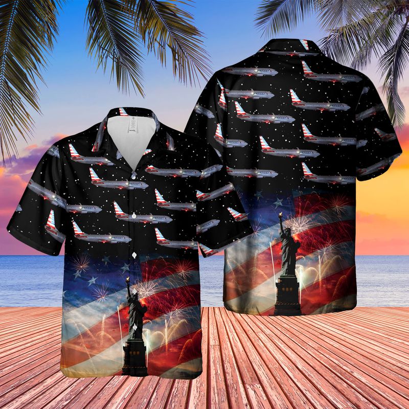 US Airlines Boeing 737-823 4th of July Hawaiian Shirt/ Patriotic Hawaiian Shirt for men