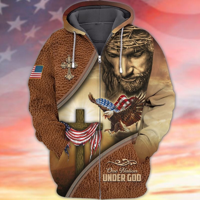 Jesus 3D T Shirt/ Eagle American Patriotic Hawaiian Shirts/ One Nation Under God Independence Day 3D Tshirt